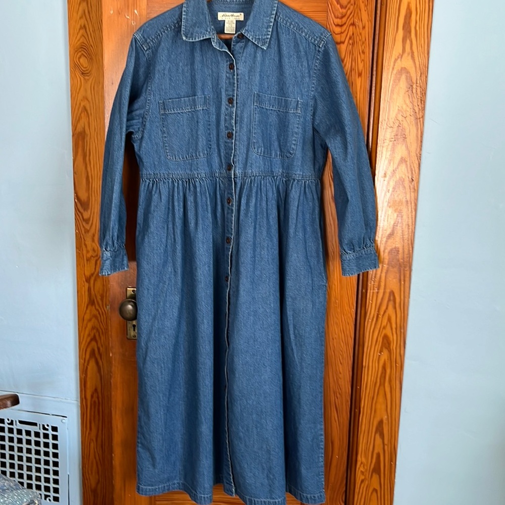 Eddie Bauer Denim Button Down Dress Large Petite
